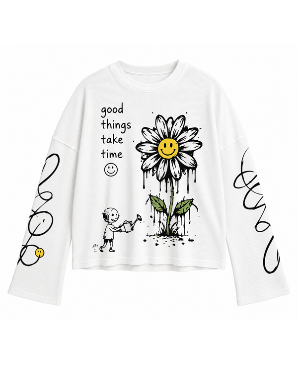 Good Things Take Time Waffle Tee - Image 1